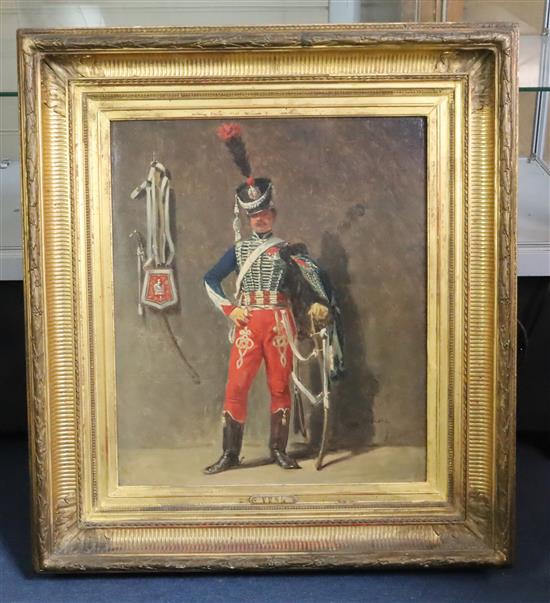 Adolphe Yvon (French, 1817-1893) Full length portrait of a cavalry officer 22.5 x 19in.